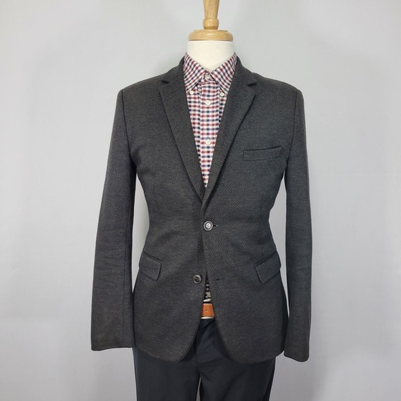 H&M Men's Sport Coat Blazer Two Button Flannel Poly Wool Blend Brown‎ 38R